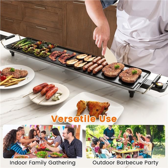 SIMOE 35'' Electric Teppanyaki Grill Griddle, BBQ Smokeless Grills, 2000W Indoor Outdoor Barbecue Griddles Table Top with Nonstick Surfaces and Adjustable 5 Temperature Setting - Image 5